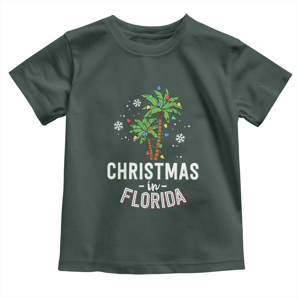 Christmas In Florida Toddler T Shirt Deck The Palm Trees Xmas Matching Family Vacation TS02 Dark Forest Green Print Your Wear