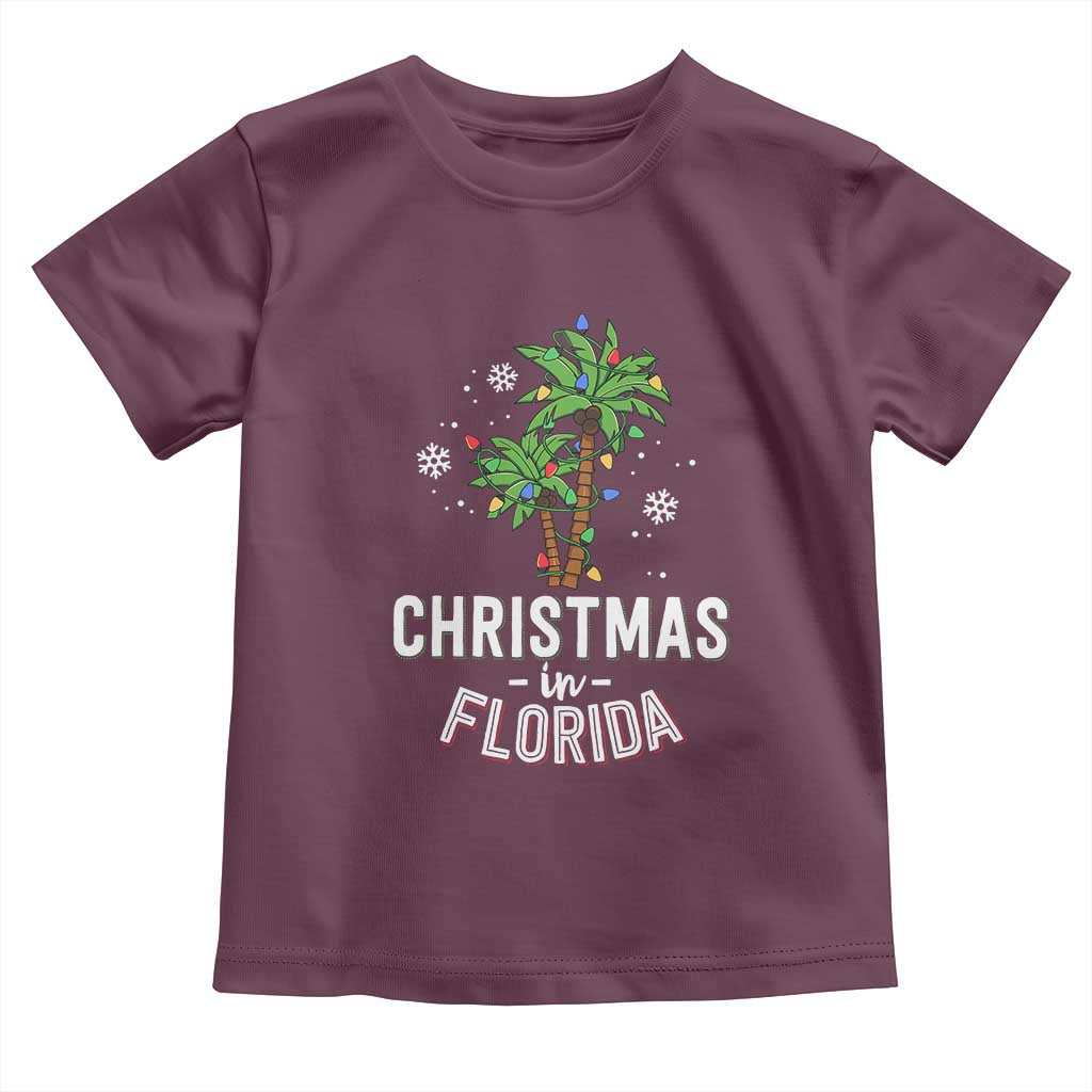 Christmas In Florida Toddler T Shirt Deck The Palm Trees Xmas Matching Family Vacation TS02 Maroon Print Your Wear