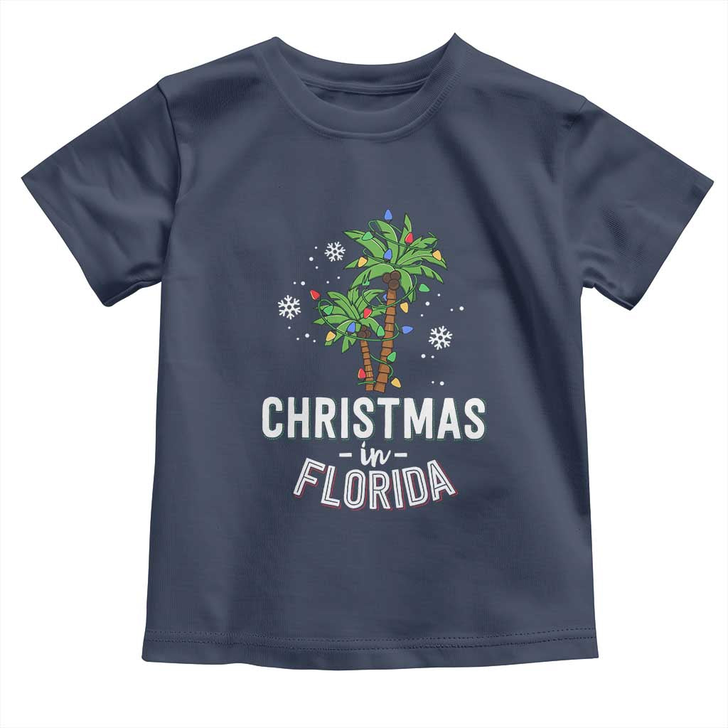 Christmas In Florida Toddler T Shirt Deck The Palm Trees Xmas Matching Family Vacation TS02 Navy Print Your Wear