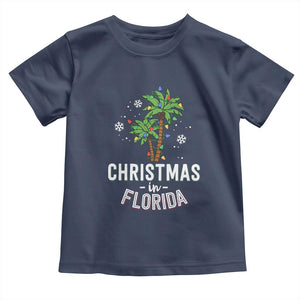 Christmas In Florida Toddler T Shirt Deck The Palm Trees Xmas Matching Family Vacation TS02 Navy Print Your Wear