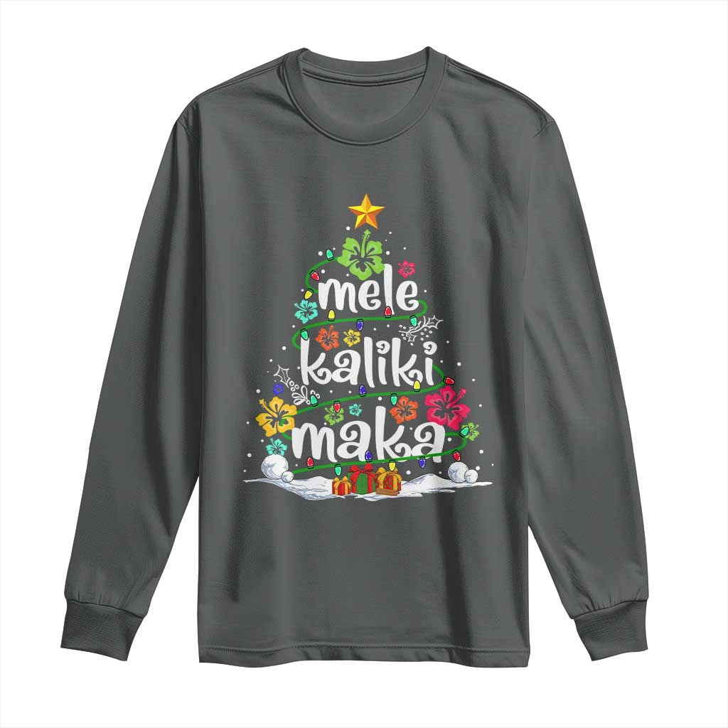 Tropical Hawaiian Christmas Long Sleeve Shirt Mele Kalikimaka Palm Tree Xmas in Hawaii TS02 Dark Heather Print Your Wear