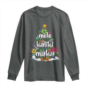 Tropical Hawaiian Christmas Long Sleeve Shirt Mele Kalikimaka Palm Tree Xmas in Hawaii TS02 Dark Heather Print Your Wear