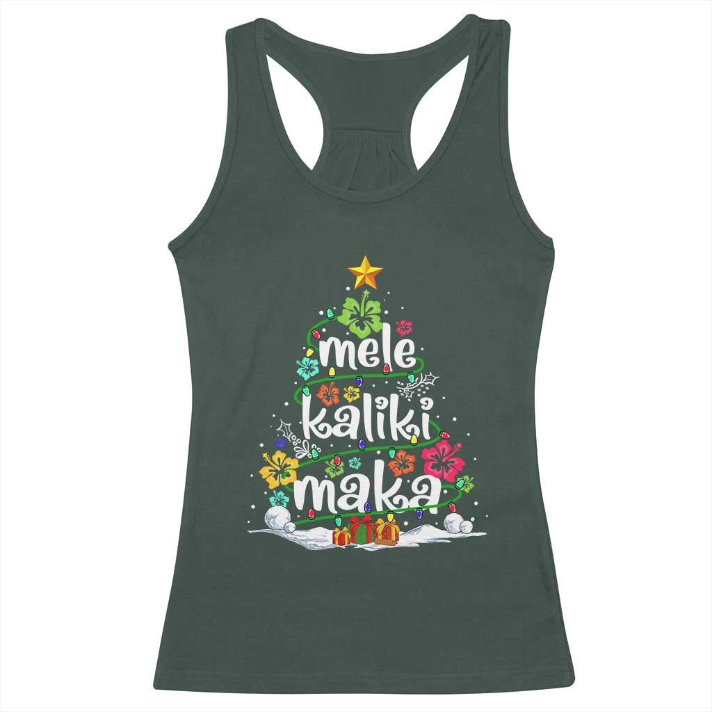 Tropical Hawaiian Christmas Racerback Tank Top Mele Kalikimaka Palm Tree Xmas in Hawaii TS02 Dark Forest Green Print Your Wear