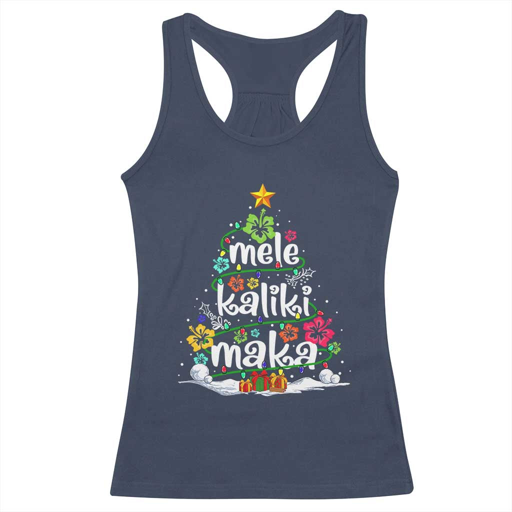Tropical Hawaiian Christmas Racerback Tank Top Mele Kalikimaka Palm Tree Xmas in Hawaii TS02 Navy Print Your Wear