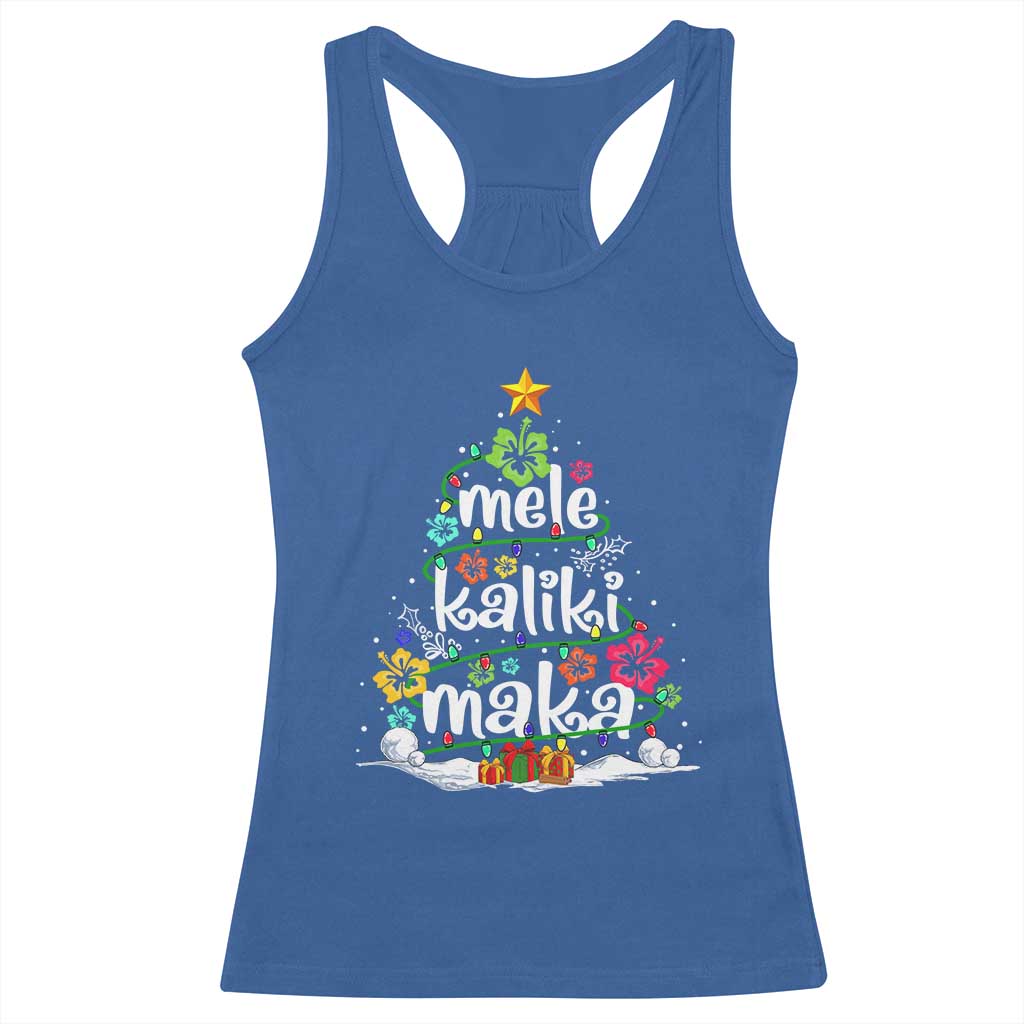 Tropical Hawaiian Christmas Racerback Tank Top Mele Kalikimaka Palm Tree Xmas in Hawaii TS02 Royal Blue Print Your Wear