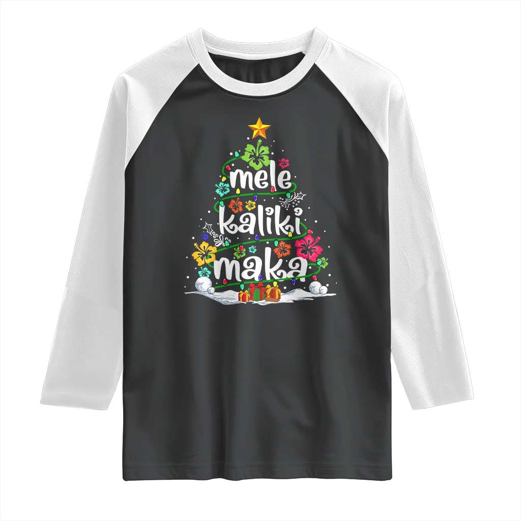 Tropical Hawaiian Christmas Raglan Shirt Mele Kalikimaka Palm Tree Xmas in Hawaii TS02 Black White Print Your Wear