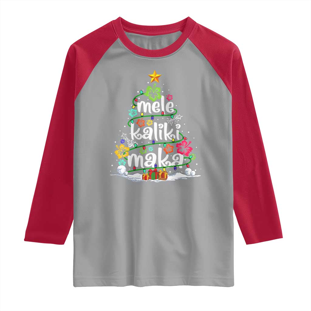 Tropical Hawaiian Christmas Raglan Shirt Mele Kalikimaka Palm Tree Xmas in Hawaii TS02 Sport Gray Red Print Your Wear