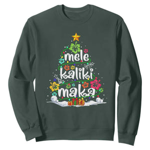 Tropical Hawaiian Christmas Sweatshirt Mele Kalikimaka Palm Tree Xmas in Hawaii TS02 Dark Forest Green Print Your Wear