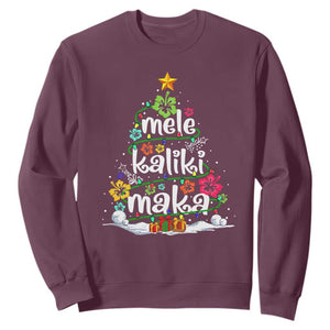 Tropical Hawaiian Christmas Sweatshirt Mele Kalikimaka Palm Tree Xmas in Hawaii TS02 Maroon Print Your Wear