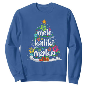 Tropical Hawaiian Christmas Sweatshirt Mele Kalikimaka Palm Tree Xmas in Hawaii TS02 Royal Blue Print Your Wear