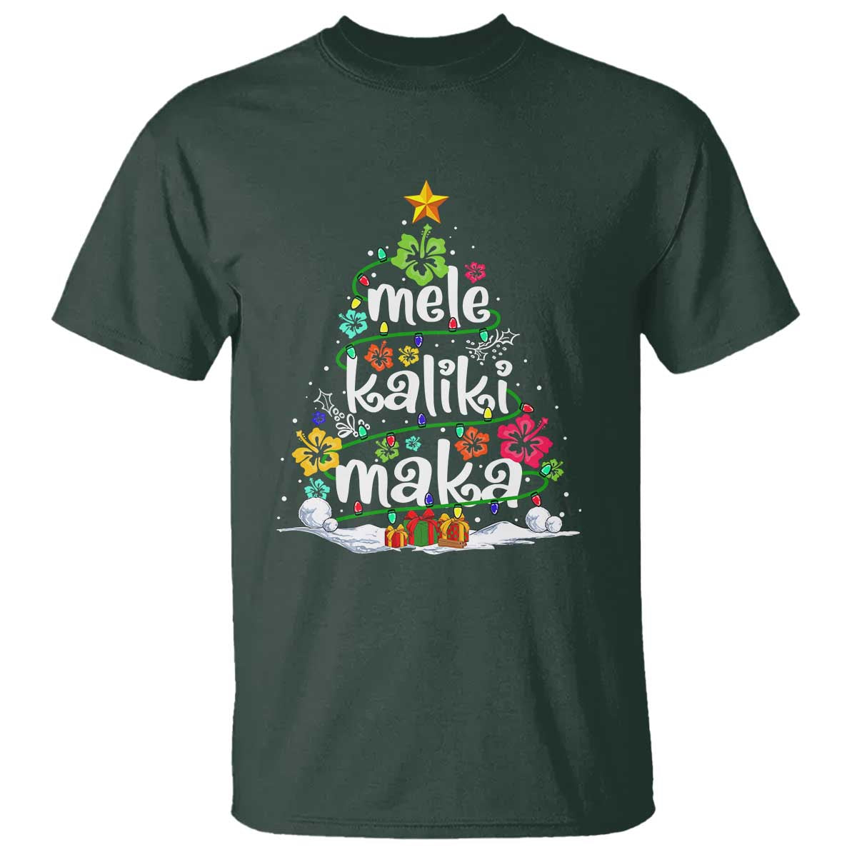 Tropical Hawaiian Christmas T Shirt Mele Kalikimaka Palm Tree Xmas in Hawaii TS02 Dark Forest Green Print Your Wear