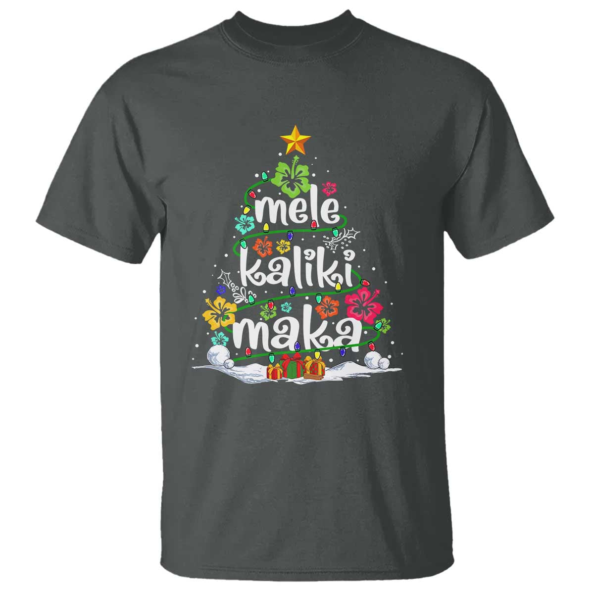 Tropical Hawaiian Christmas T Shirt Mele Kalikimaka Palm Tree Xmas in Hawaii TS02 Dark Heather Print Your Wear