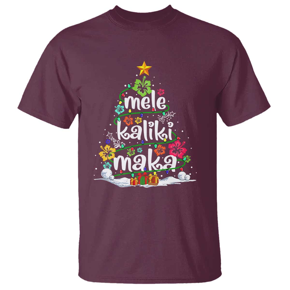 Tropical Hawaiian Christmas T Shirt Mele Kalikimaka Palm Tree Xmas in Hawaii TS02 Maroon Print Your Wear