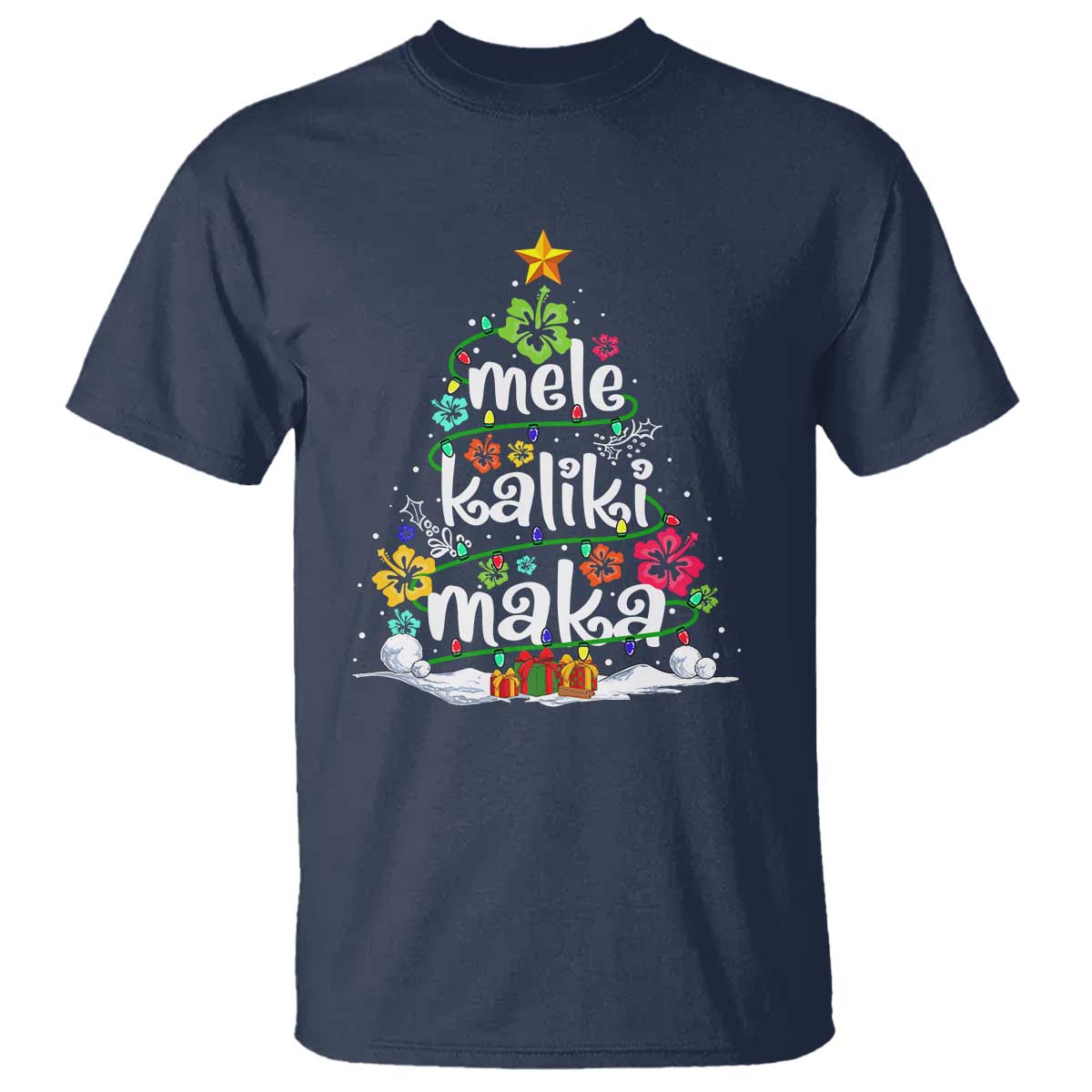 Tropical Hawaiian Christmas T Shirt Mele Kalikimaka Palm Tree Xmas in Hawaii TS02 Navy Print Your Wear