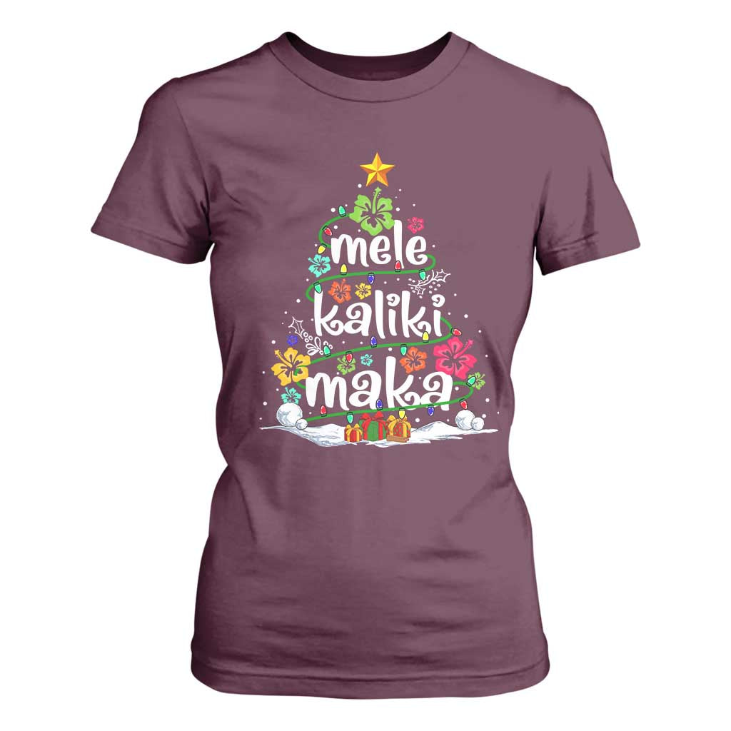 Tropical Hawaiian Christmas T Shirt For Women Mele Kalikimaka Palm Tree Xmas in Hawaii TS02 Maroon Print Your Wear