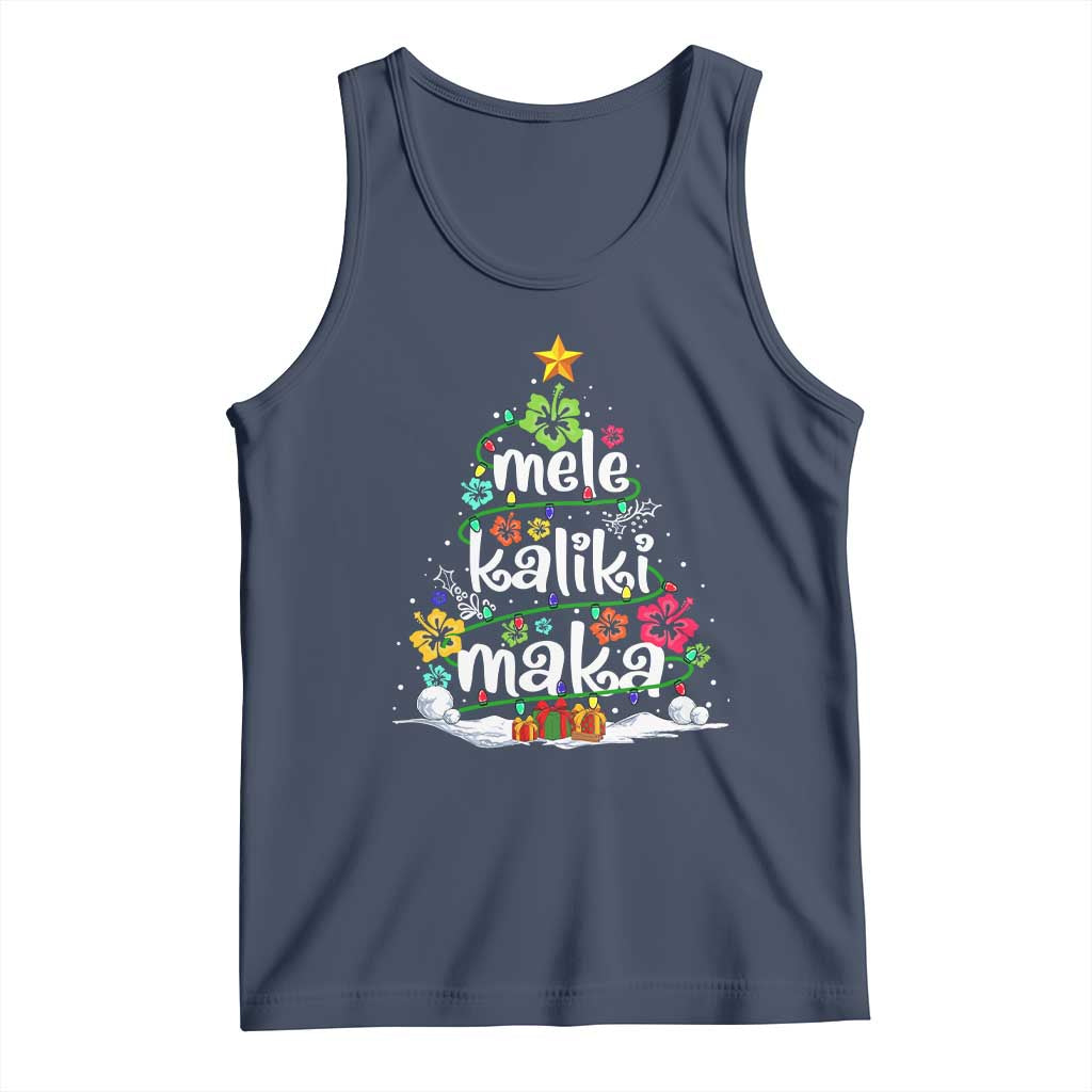 Tropical Hawaiian Christmas Tank Top Mele Kalikimaka Palm Tree Xmas in Hawaii TS02 Navy Print Your Wear