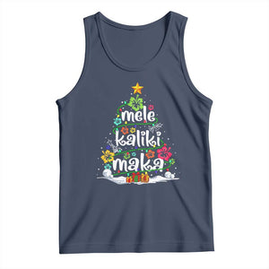Tropical Hawaiian Christmas Tank Top Mele Kalikimaka Palm Tree Xmas in Hawaii TS02 Navy Print Your Wear