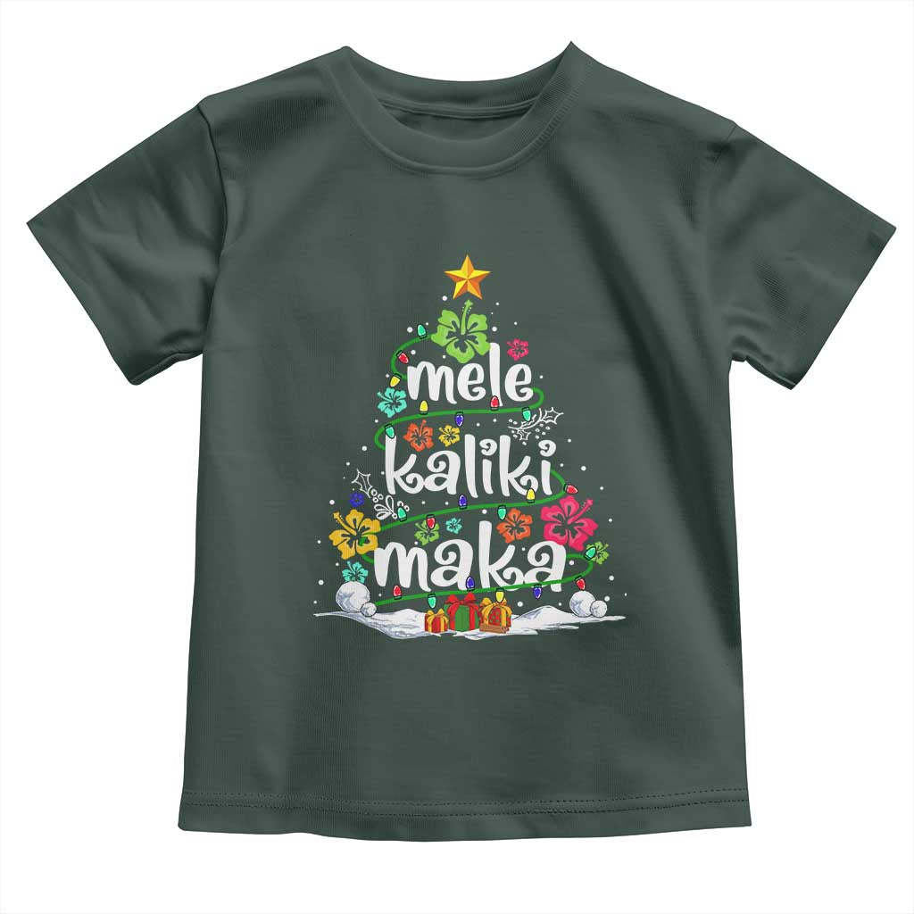 Tropical Hawaiian Christmas Toddler T Shirt Mele Kalikimaka Palm Tree Xmas in Hawaii TS02 Dark Forest Green Print Your Wear