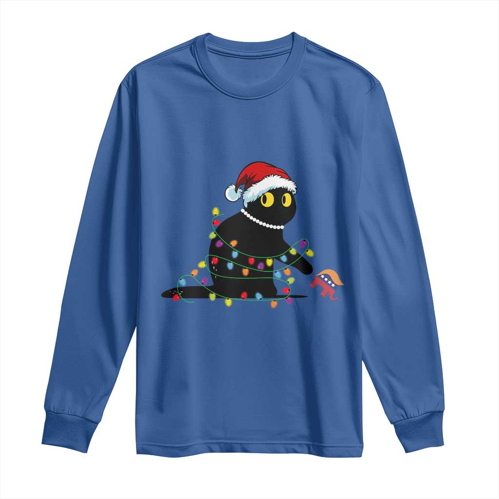 Christmas Black Cat Long Sleeve Shirt Knock Over Elephant Funny Xmas TS02 Royal Blue Print Your Wear