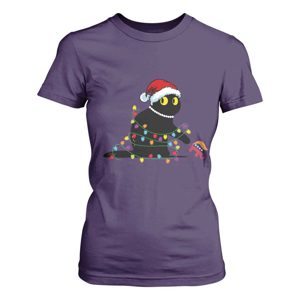 Christmas Black Cat T Shirt For Women Knock Over Elephant Funny Xmas TS02 Purple Print Your Wear