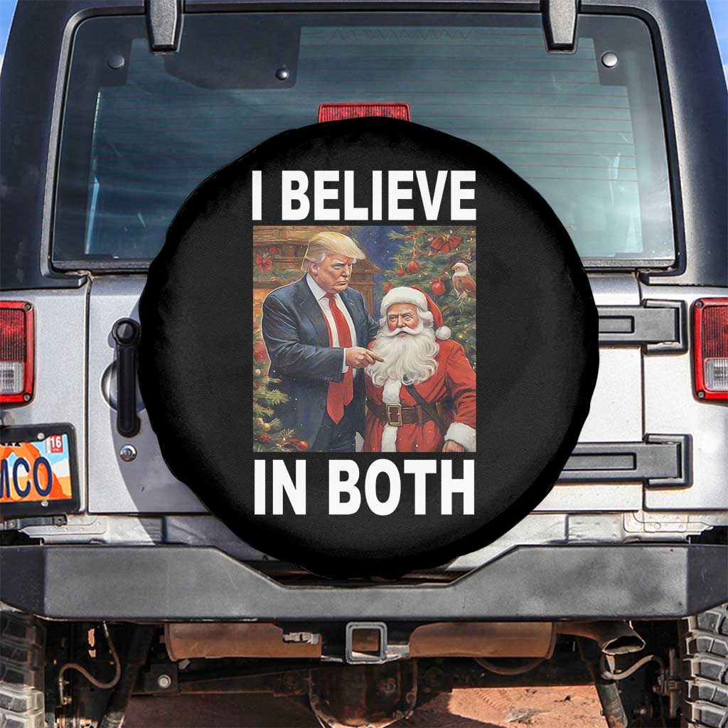 Funny Christmas Trump And Santa Spare Tire Cover I Believe In Both TS02 No hole Black Print Your Wear