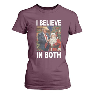Funny Christmas Trump And Santa T Shirt For Women I Believe In Both TS02 Maroon Print Your Wear