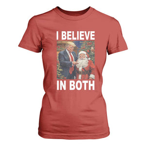 Funny Christmas Trump And Santa T Shirt For Women I Believe In Both TS02 Red Print Your Wear