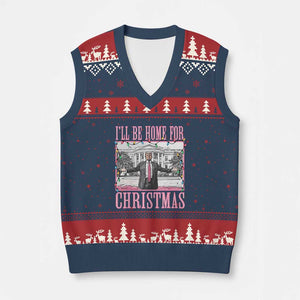 Xmas Trump V-Neck Knit Sweater Vest I'll Be Home For Xmas Funny Santa Donald TS02 Navy Red Print Your Wear