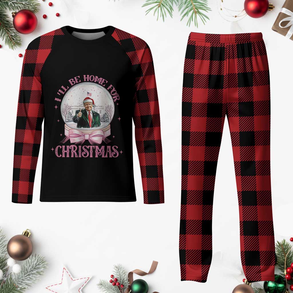 Christmas Trump Plaid Pajama Set I'll Be Home For Xmas Retro Vintage Pink Coquette Bow TS02 Buffalo Plaid Print Your Wear