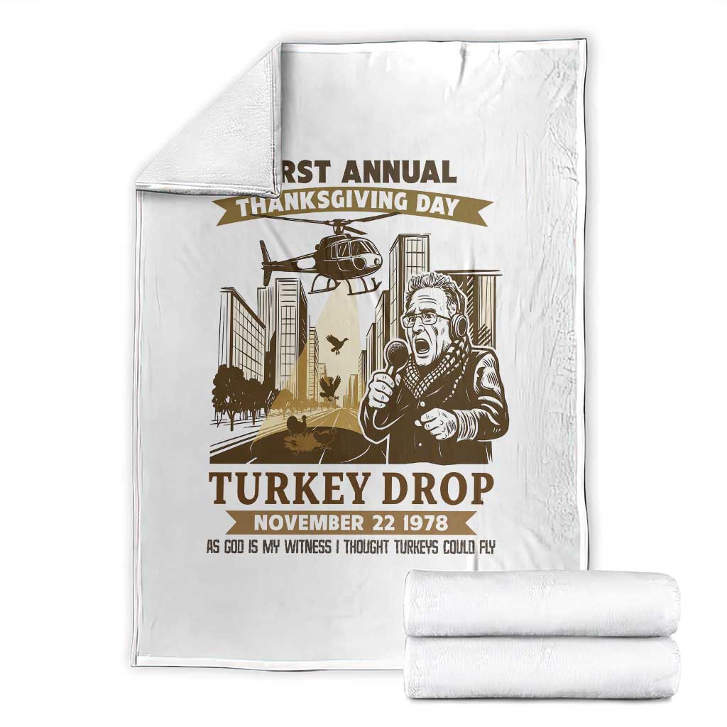 Vintage Thanksgiving Turkey Drop Throw Blanket Funny 1978 Helicopter Scene Classic TV Moment TS02 White Print Your Wear