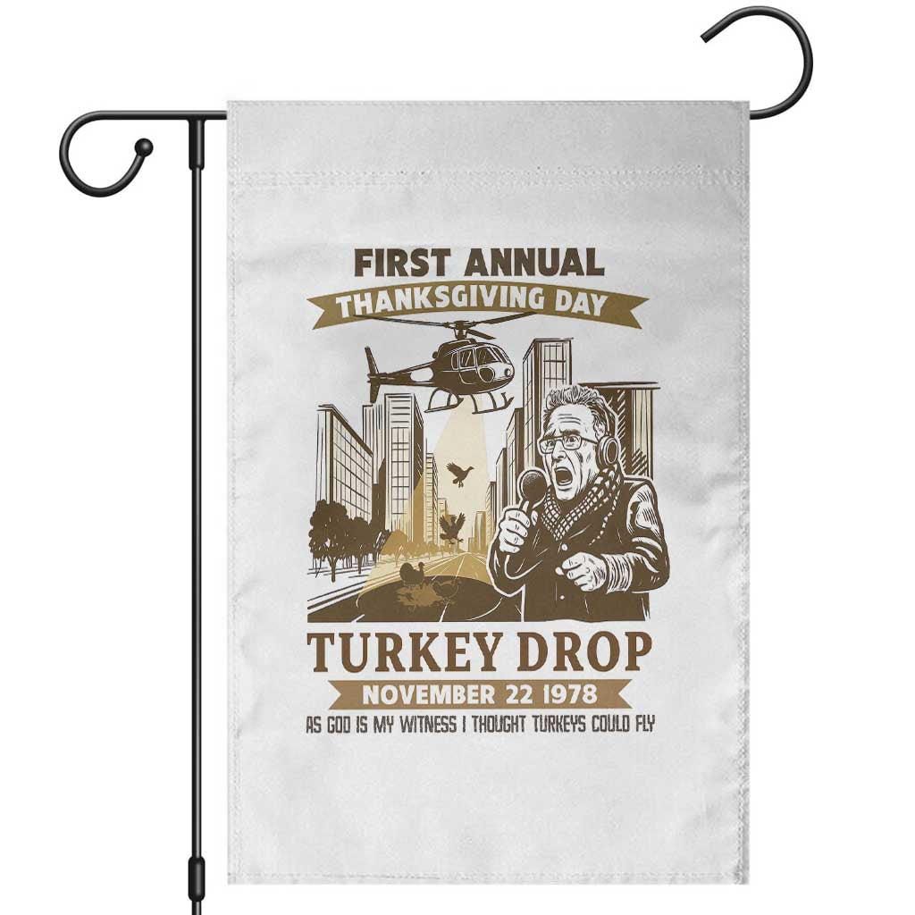 Vintage Thanksgiving Turkey Drop Garden Flag Funny 1978 Helicopter Scene Classic TV Moment TS02 White Print Your Wear