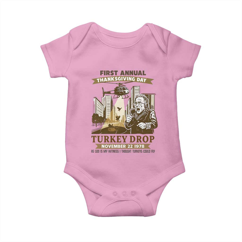Vintage Thanksgiving Turkey Drop Baby Onesie Funny 1978 Helicopter Scene Classic TV Moment TS02 Light Pink Print Your Wear
