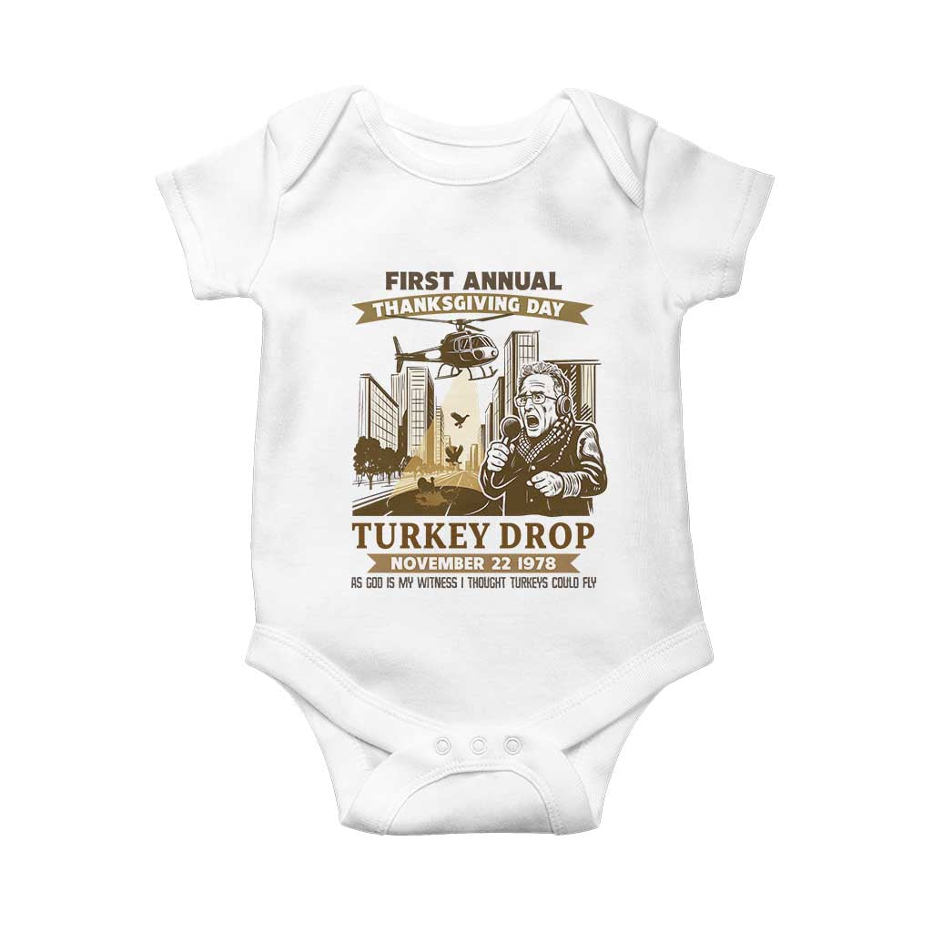 Vintage Thanksgiving Turkey Drop Baby Onesie Funny 1978 Helicopter Scene Classic TV Moment TS02 White Print Your Wear