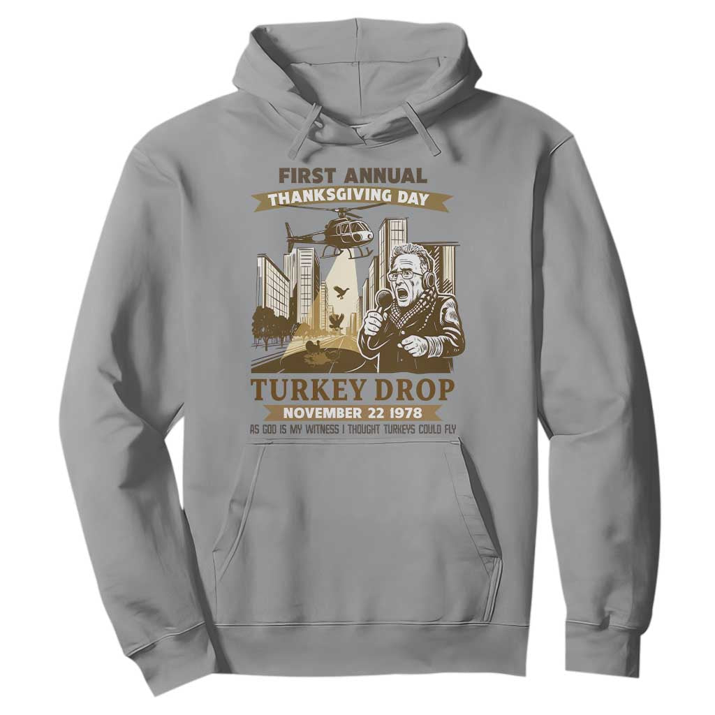 Vintage Thanksgiving Turkey Drop Hoodie Funny 1978 Helicopter Scene Classic TV Moment TS02 Sport Gray Print Your Wear
