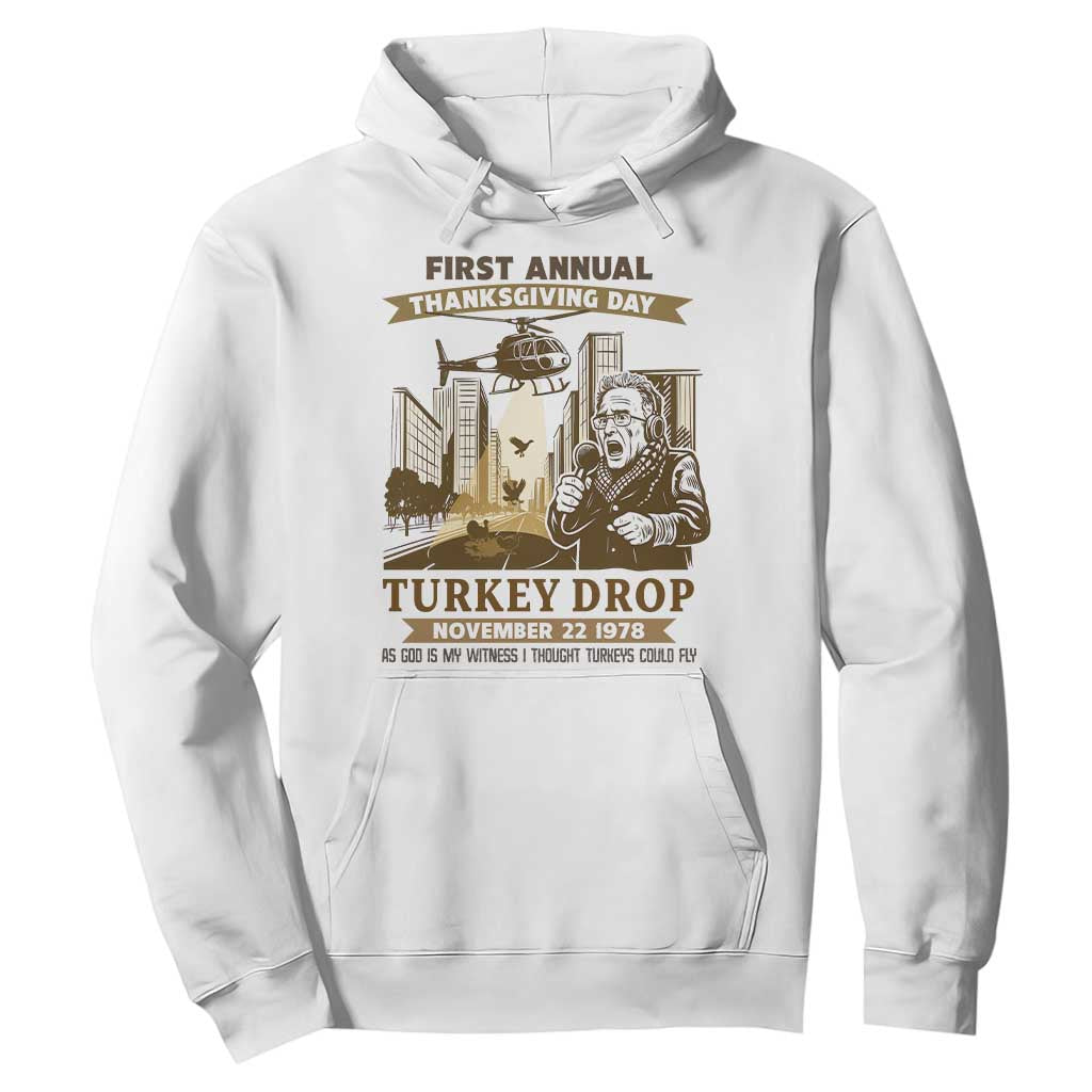 Vintage Thanksgiving Turkey Drop Hoodie Funny 1978 Helicopter Scene Classic TV Moment TS02 White Print Your Wear