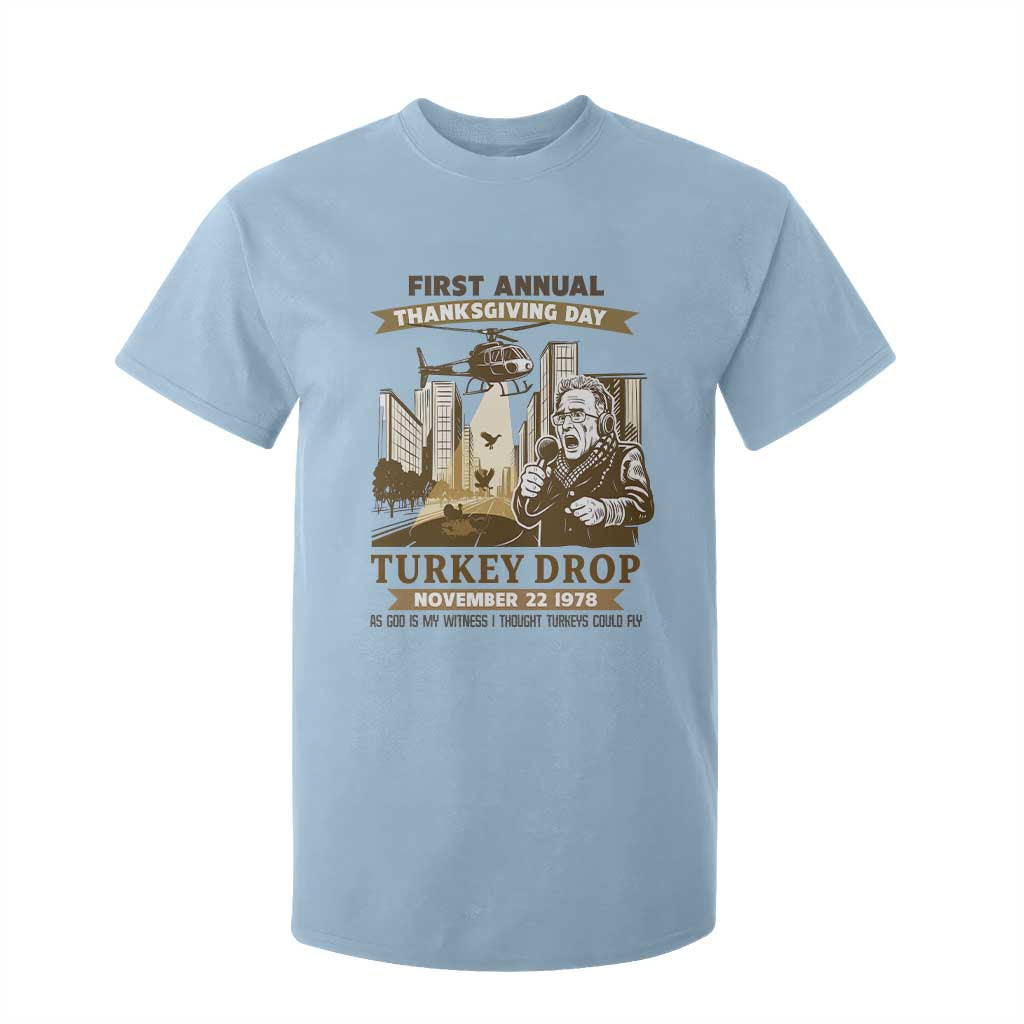 Vintage Thanksgiving Turkey Drop T Shirt For Kid Funny 1978 Helicopter Scene Classic TV Moment TS02 Light Blue Print Your Wear