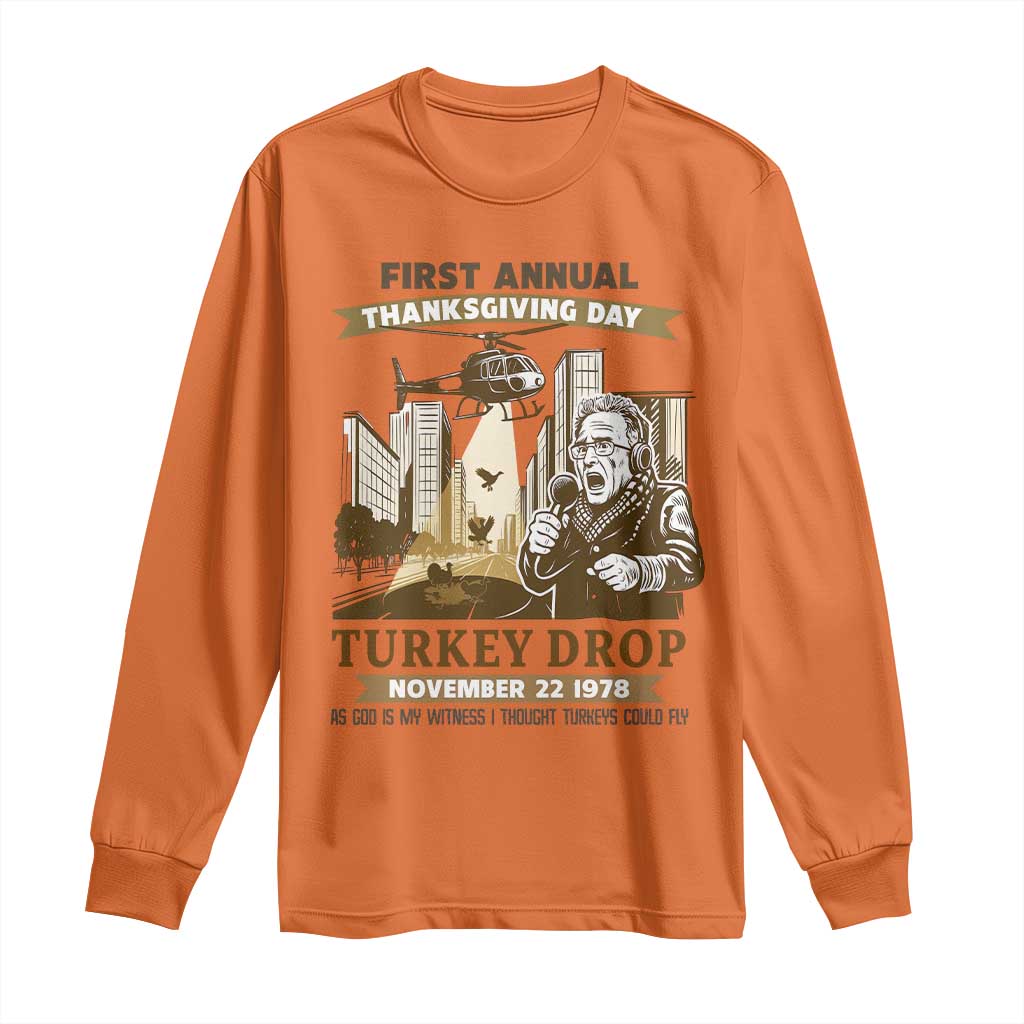 Vintage Thanksgiving Turkey Drop Long Sleeve Shirt Funny 1978 Helicopter Scene Classic TV Moment TS02 Orange Print Your Wear