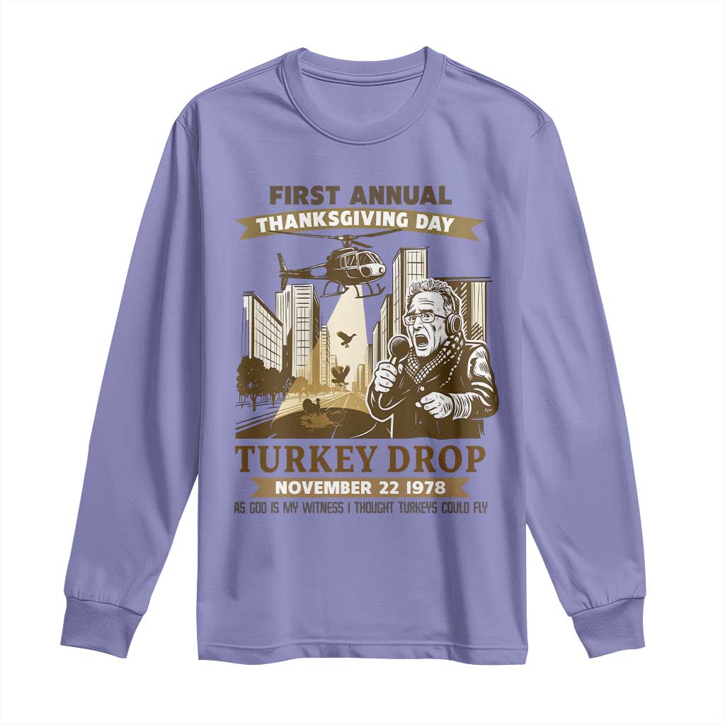 Vintage Thanksgiving Turkey Drop Long Sleeve Shirt Funny 1978 Helicopter Scene Classic TV Moment TS02 Violet Print Your Wear