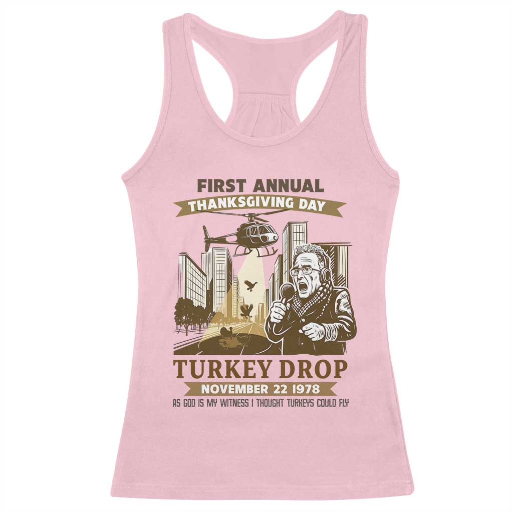 Vintage Thanksgiving Turkey Drop Racerback Tank Top Funny 1978 Helicopter Scene Classic TV Moment TS02 Light Pink Print Your Wear