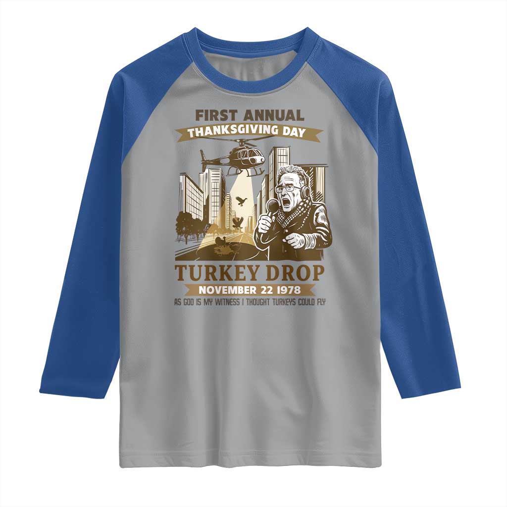 Vintage Thanksgiving Turkey Drop Raglan Shirt Funny 1978 Helicopter Scene Classic TV Moment TS02 Sport Gray Royal Print Your Wear