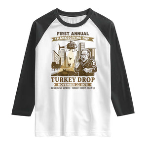 Vintage Thanksgiving Turkey Drop Raglan Shirt Funny 1978 Helicopter Scene Classic TV Moment TS02 White Black Print Your Wear