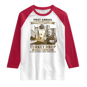 Vintage Thanksgiving Turkey Drop Raglan Shirt Funny 1978 Helicopter Scene Classic TV Moment TS02 White Red Print Your Wear