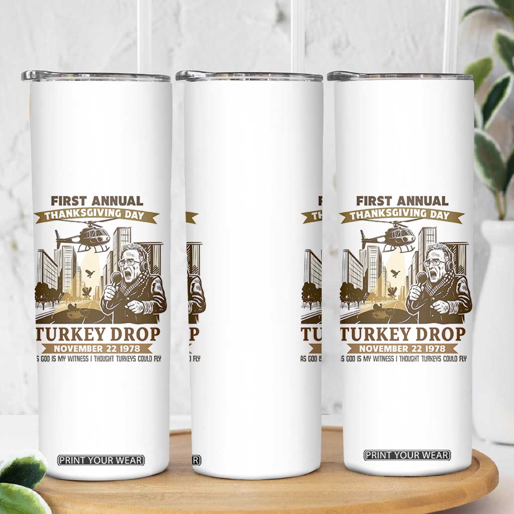 Vintage Thanksgiving Turkey Drop Skinny Tumbler Funny 1978 Helicopter Scene Classic TV Moment TS02 Print Your Wear