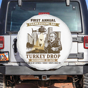 Vintage Thanksgiving Turkey Drop Spare Tire Cover Funny 1978 Helicopter Scene Classic TV Moment TS02 No hole White Print Your Wear