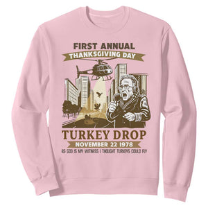 Vintage Thanksgiving Turkey Drop Sweatshirt Funny 1978 Helicopter Scene Classic TV Moment TS02 Light Pink Print Your Wear