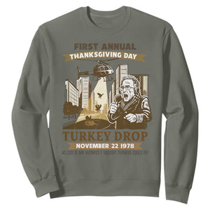 Vintage Thanksgiving Turkey Drop Sweatshirt Funny 1978 Helicopter Scene Classic TV Moment TS02 Military Green Print Your Wear