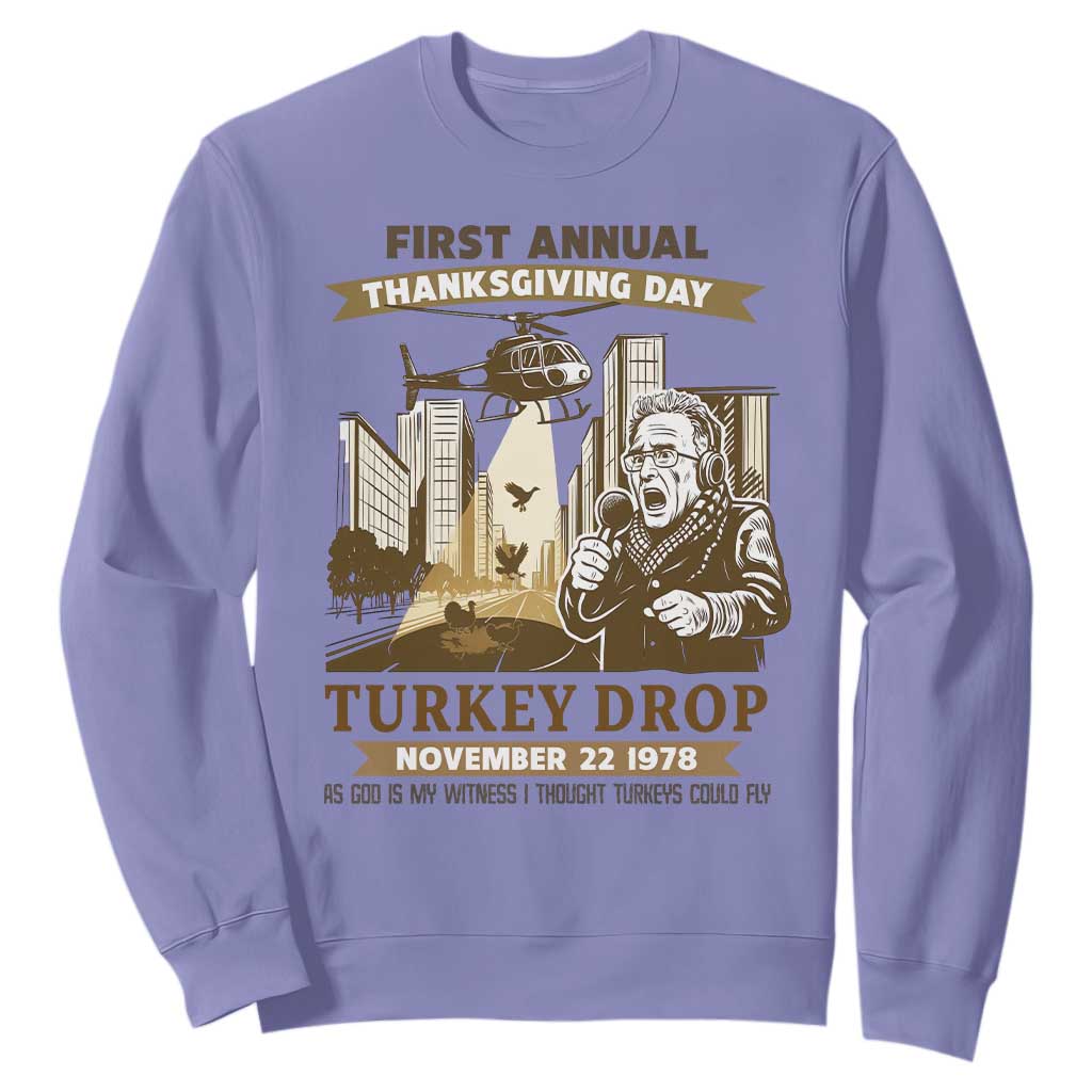 Vintage Thanksgiving Turkey Drop Sweatshirt Funny 1978 Helicopter Scene Classic TV Moment TS02 Violet Print Your Wear