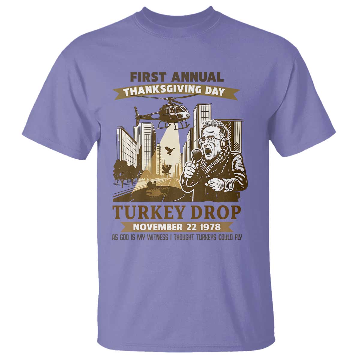 Vintage Thanksgiving Turkey Drop T Shirt Funny 1978 Helicopter Scene Classic TV Moment TS02 Violet Print Your Wear