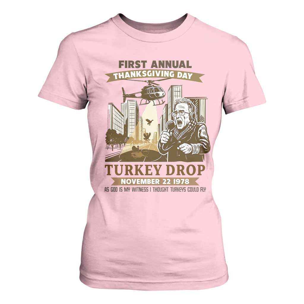 Vintage Thanksgiving Turkey Drop T Shirt For Women Funny 1978 Helicopter Scene Classic TV Moment TS02 Light Pink Print Your Wear