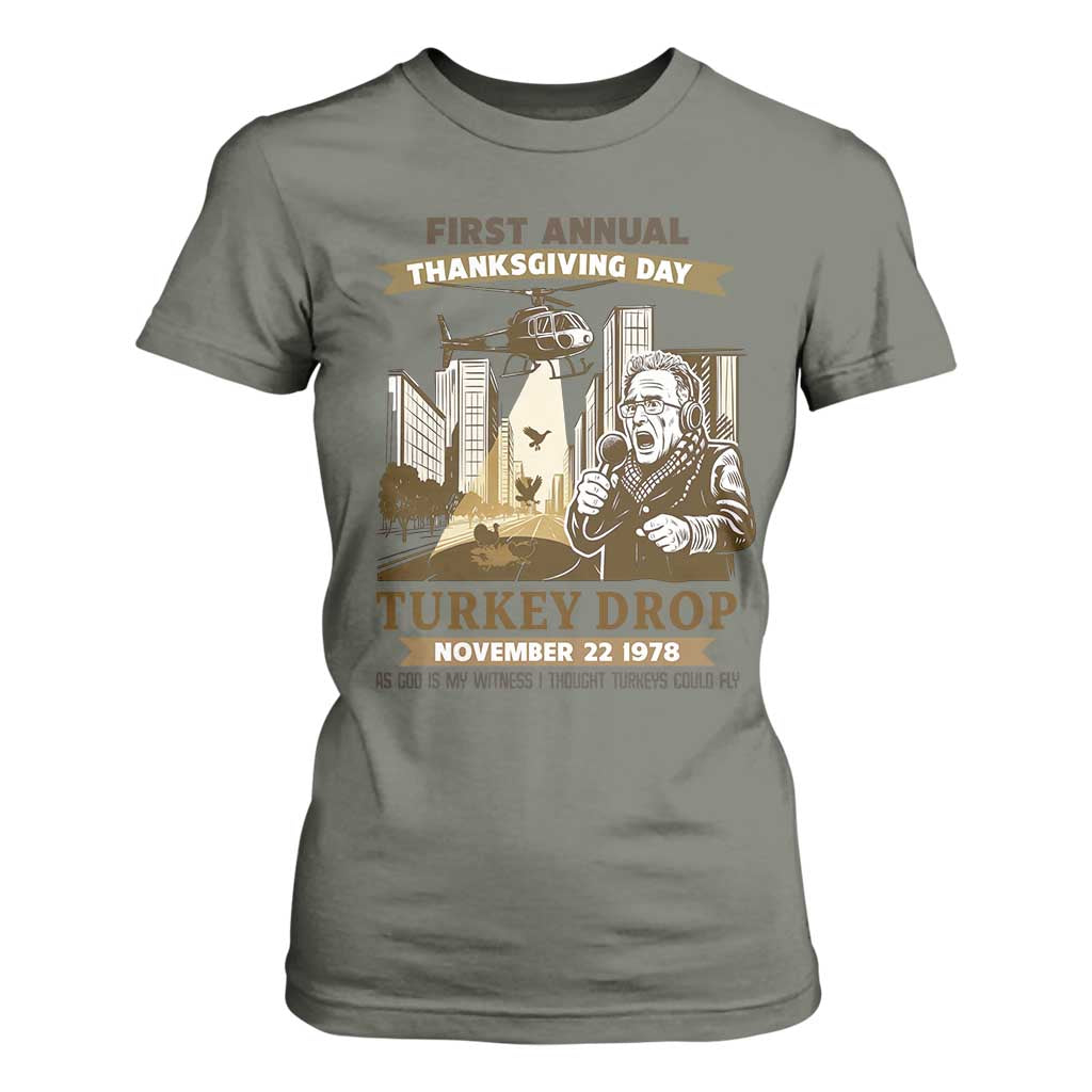 Vintage Thanksgiving Turkey Drop T Shirt For Women Funny 1978 Helicopter Scene Classic TV Moment TS02 Military Green Print Your Wear